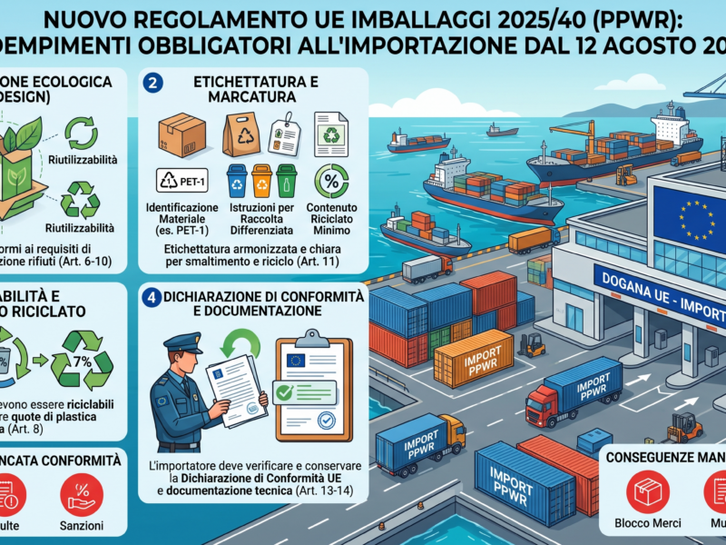 Nuovo Regolamento UE Imballaggi 2025/40 (PPWR) – Adempimenti obbligatori all’importazione dal 12 agosto 2026
