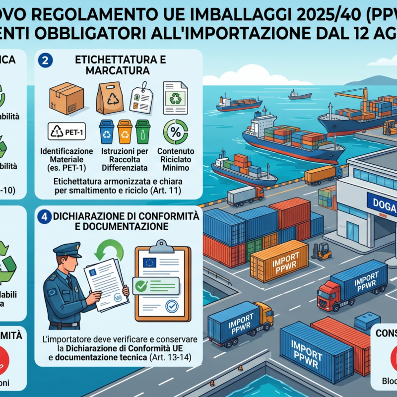 Nuovo Regolamento UE Imballaggi 2025/40 (PPWR) – Adempimenti obbligatori all’importazione dal 12 agosto 2026